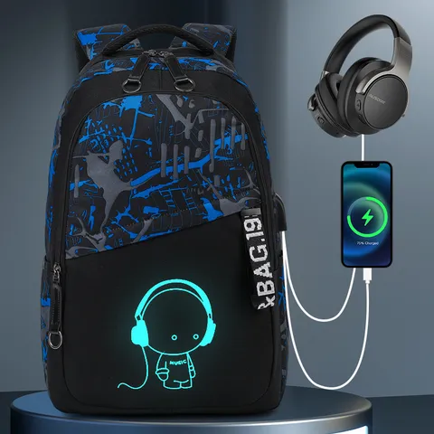 Leuchtender Rucksack Anime Cartoon Schultasche Graffiti Große Kapazität Mehrfachfächer Reise Rucksack Mit Externem USB Ladeanschluss
