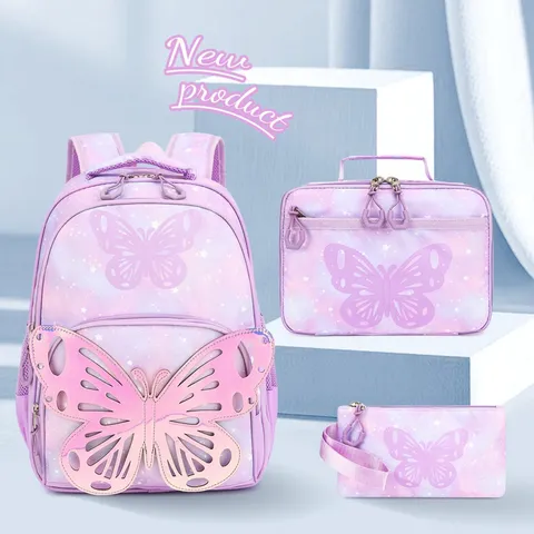 Süße Mädchen Schmetterling Schulrucksack Set Frische Oxford Gewebe Multi Funktionale Wasserdichte Kinder Farbverlauf Cartoon Schultasche Set