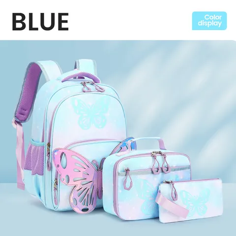 Süße Mädchen Schmetterling Schulrucksack Set Frische Oxford Gewebe Multi Funktionale Wasserdichte Kinder Farbverlauf Cartoon Schultasche Set