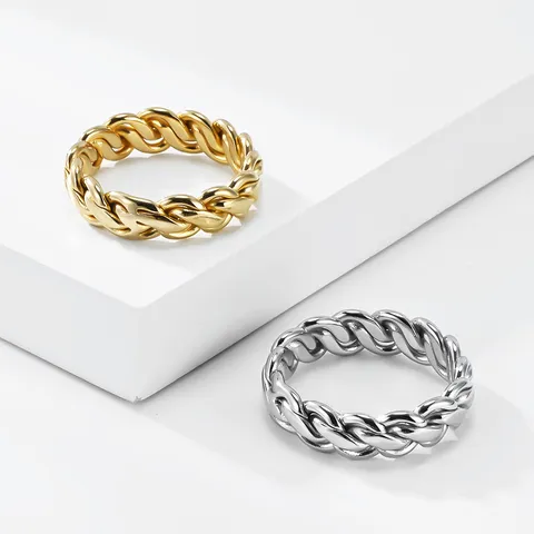 Niche Design Stainless Steel Woven Chain Ring Premium Texture Fashion Statement Ring Unisex Band Ring For Everyday Party Wearing Jewelry