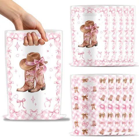 Cartoon Rosa Schleife Cowboy Thema Geburtstag Party Dekorative Geschenktüten Papier Mitbringsel Taschen Für Feier