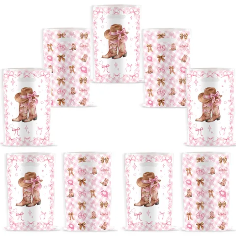 Cartoon Rosa Schleife Cowboy Thema Geburtstag Party Dekorative Geschenktüten Papier Mitbringsel Taschen Für Feier