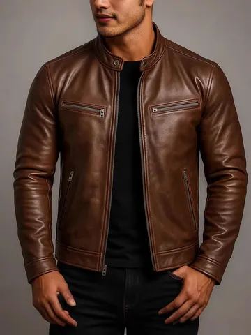 Veste en Cuir PU Rétro Américain pour Hommes Col Montant Bomber Workwear Veste en Similicuir Décontractée Coupe-vent Outwear Top