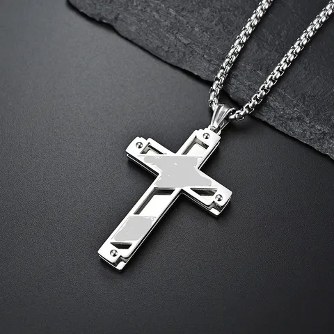 Vintage Titanium Steel Two Tone Cross Pendant Double Layer Hollow Cross Pendant Only Without Chain For Women Men Unisex