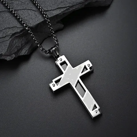 Vintage Titanium Steel Two Tone Cross Pendant Double Layer Hollow Cross Pendant Only Without Chain For Women Men Unisex