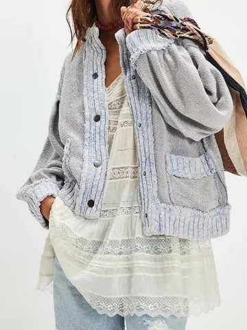 Cardigan in Maglia a Costine American Retro da Donna Vestibilità Comoda Scollo a V con Bottoni Maglione Effetto Usurato