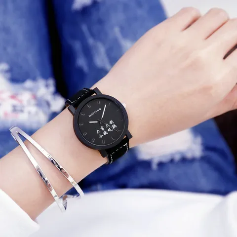 Mode Paar Quarzuhr Retro Schüler Großes Zifferblatt Armbanduhr Schwarzes Armband Analog Freizeituhr Für Herren Damen