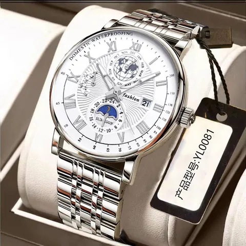Herren Quarzuhr Edelstahl Armband Lässig Business Wasserdicht Kalender Armbanduhr Für Jugend Studenten
