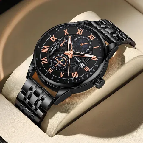 Herren Quarzuhr Edelstahl Armband Lässig Business Wasserdicht Kalender Armbanduhr Für Jugend Studenten