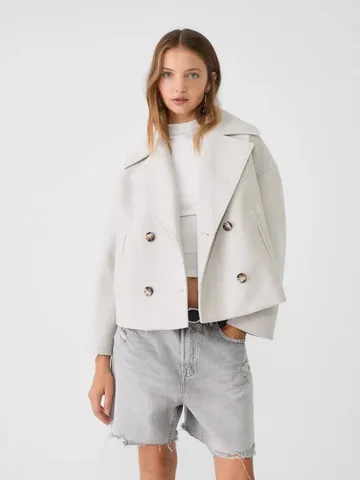 Blazer de Lana con Doble Botonadura Elegante para Mujer Chaqueta Corta Casual de Manga Larga con Solapa Abrigo para Oficina