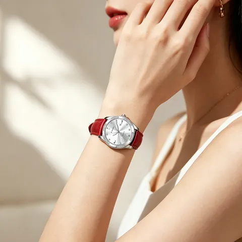Damen Quarzuhr Lässig Einfach Strass Zifferblatt Echtes Leder Armband Wasserdichte Armbanduhr Mode Damenuhr