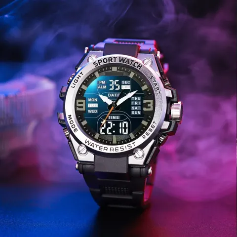 Herren Multifunktion Outdoor Sport Elektronische Uhr Wasserdicht Leuchtend Dual Display Silikonarmband Casual Armbanduhr