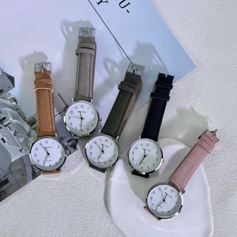 Minimalistische Quarzuhr Student Lässig Legierung Gehäuse PU Leder Armband Rundes Zifferblatt