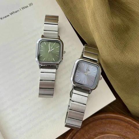 Damen Minimalistisch Quadratische Quarzuhr Retro Mode Legierung Edelstahl Armband Kleine Zifferblatt Elegante Armbanduhr