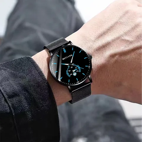 Herren Quarz Uhr Ultradünn Minimalistisch Business Casual Armbanduhr Legierung Wasserdicht Kalender Stahlnetz Lederarmband Uhr