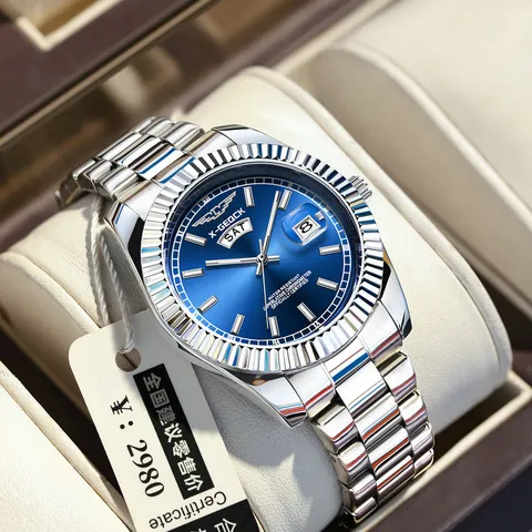 Herren Business Quarz Uhr Edelstahl Legierung Leuchtend Wasserdicht Armbanduhr Doppelkalender Mode Casual Männliche Uhr