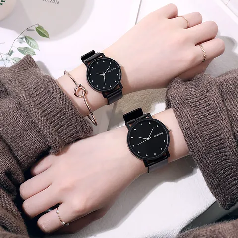Minimalist Quartz Watch Couple Student Alloy PVC Strap Wristwatch Casual Fashion Round Analog Wrist Watch