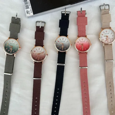 Lässige Quarzuhr Canvas Armband Farbverlauf Zifferblatt Studenten Armbanduhr Mode Analoge Business Freizeit Uhr Für Damen