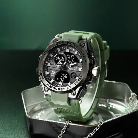 Multifunktional Herren Sport Elektronikuhr Wasserdicht Dual Display Trendig Student Freizeit Armbanduhr