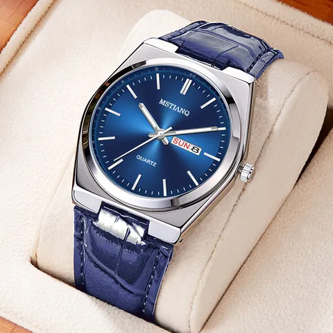 Herren Quarzuhr Business Lässig Armbanduhr Legierung Gehäuse Lederarmband Doppelkalender Leuchtend Wasserdichte Uhr