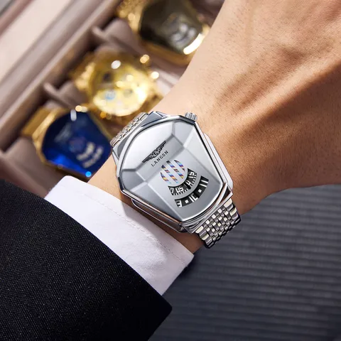 Herren Quarz Uhr Edelstahl Armband Wasserdicht Kreative Polygon Zifferblatt Mode Lässige Business Armbanduhr