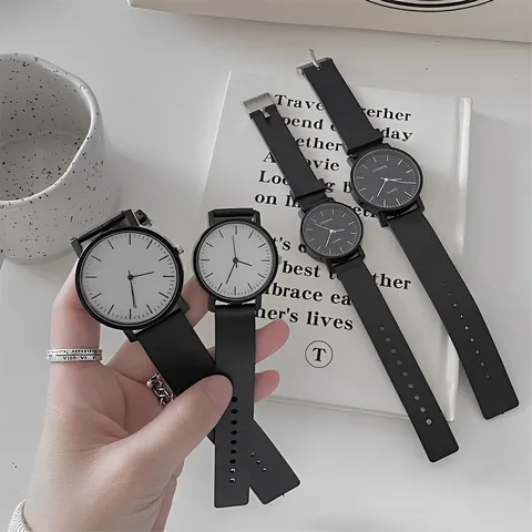 Minimalistisches Paar Quarz Uhr Lässig Silikon Armband Runde Zifferblatt Modische Freizeituhr Studenten Armbanduhr