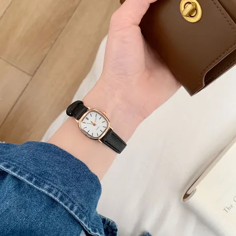 Minimal Square Quartz Watch For Women Retro Fashion Small Dial PU Leather Strap Casual Wristwatch Elegant Jewelry Gift