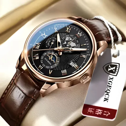 Herren Quarz Uhr Business Lässig Wasserdicht Armbanduhr Mit Lederarmband Römische Ziffernblatt Kalender Mode Zeitmesser