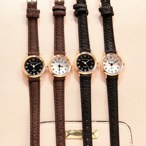 Damen Vintage Minimalistisch Klein Zifferblatt Quarzuhr Legierung Kunstleder Armband Studenten Freizeit Armbanduhr
