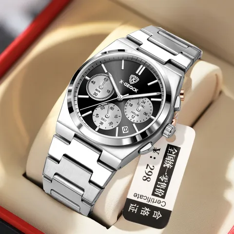 Herren Multifunktionale Quarzuhr Edelstahl Legierung Leuchtend Wasserdicht Chronograph Business Armbanduhr