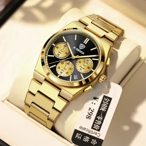 Herren Multifunktionale Quarzuhr Edelstahl Legierung Leuchtend Wasserdicht Chronograph Business Armbanduhr