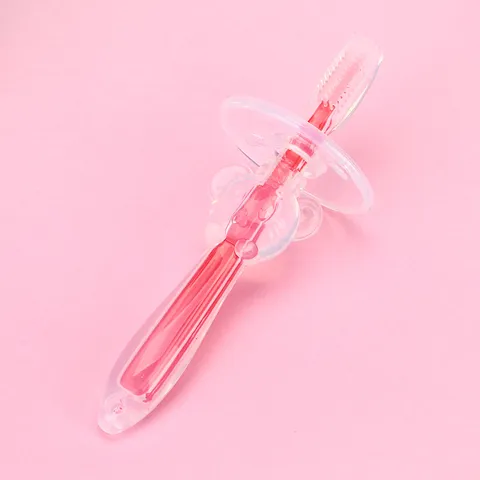 Baby Training Silicone Toothbrush Infant Oral Care Soft Bristle Toothbrush With Anti-Choking Shield Cute Bear Design