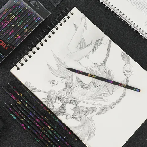 Juego de Lápices HB de Madera Negra Dibujos Animados Coloridos Lápices de Escritura Estampados con Parte Superior de Estras Suministros de Oficina Escolar