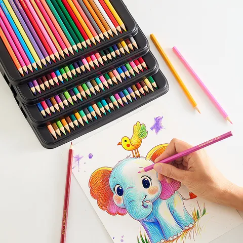 Juego de Lápices de Colores Profesionales a Base de Aceite de 120 Colores Lápices de Dibujo de Madera con Caja de Almacenamiento de Hierro