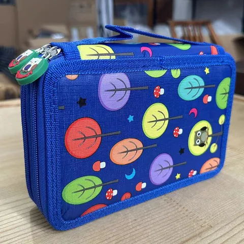 Kids Colored Pencil Set Drawing Stationery Kit Multi-Layer Canvas Pencil Case With Colored Pencils Eraser School Supplies
