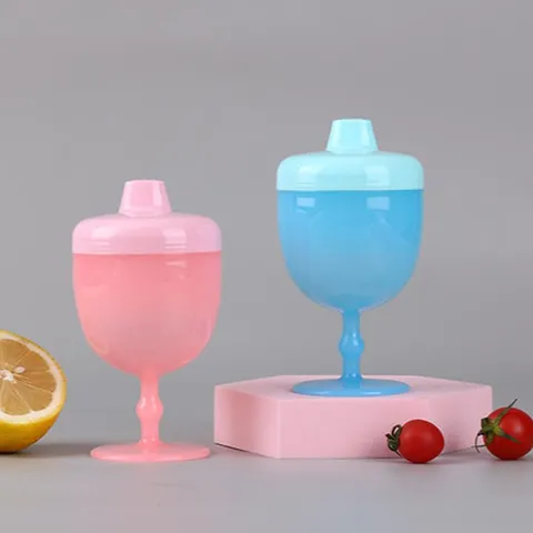 Baby Sippy Cup Toddler Stem Glass Style Training Water Bottle Anti-Fall Milk Juice Cup Kids Plastic Tableware