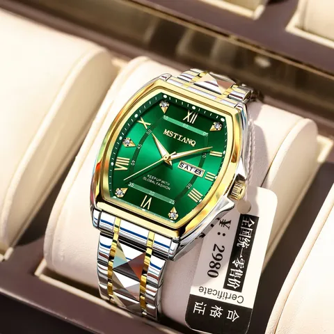 Herren Business Quarz Uhr Tonneau Edelstahl Wasserdicht Leuchtend Dual Kalender Armbanduhr