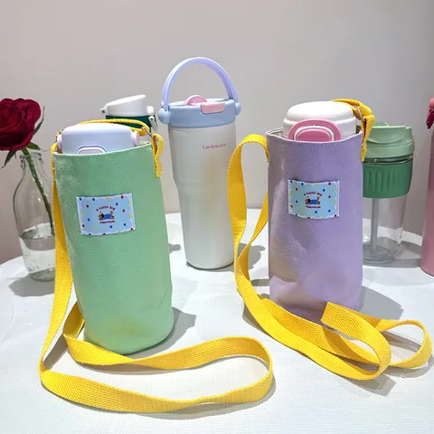 Porte-Bouteille d'Eau en Toile Avec Bandoulière Réglable Sac à Bouteille Crossbody Portable Pour Voyage Bureau Extérieur Quotidien