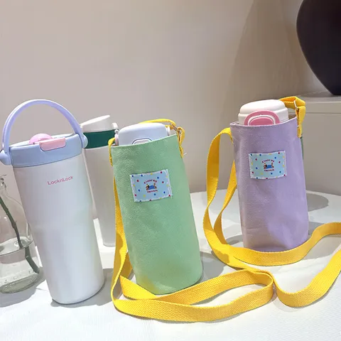 Porte-Bouteille d'Eau en Toile Avec Bandoulière Réglable Sac à Bouteille Crossbody Portable Pour Voyage Bureau Extérieur Quotidien