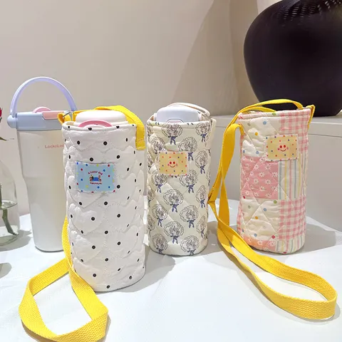 Sac de Bouteille d'Eau en Toile Portable Grande Capacité Housse Thermos Pochette Bandoulière pour Voyage en Plein Air Femmes