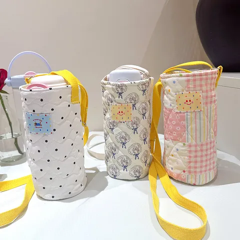 Sac de Bouteille d'Eau en Toile Portable Grande Capacité Housse Thermos Pochette Bandoulière pour Voyage en Plein Air Femmes