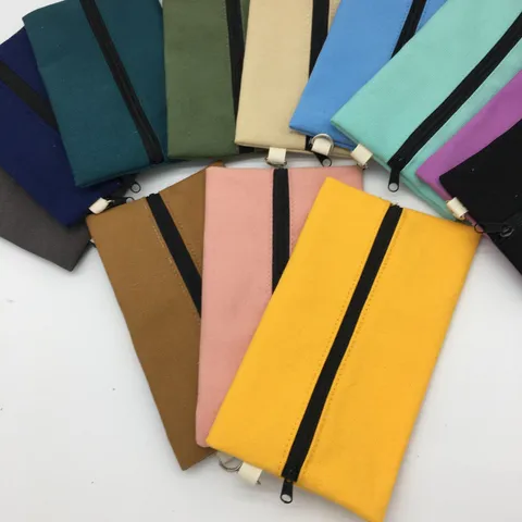 Einfarbig Leinwand Federmäppchen Blanko DIY Handbemalt Schreibwarentasche Lange Reißverschluss Aufbewahrungstasche Für Schule Büro