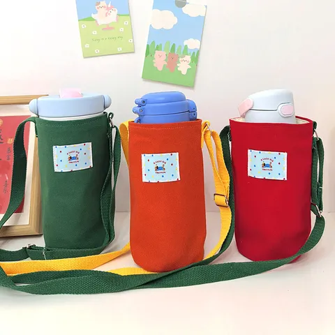 Custodia Per Bottiglia D'acqua In Tela Borsa A Tracolla Con Tracolla Regolabile Porta Borraccia Termica In Tinta Unita Per Bambini Marsupio Portatile All'aperto