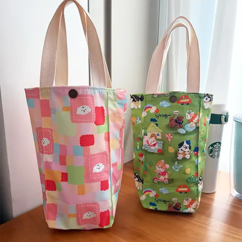 Simpatica Borsa da Pranzo in Tela a Cartoni Animati Borsa a Mano Impermeabile Porta Bottiglia per Ufficio Esterno Donna Picnic