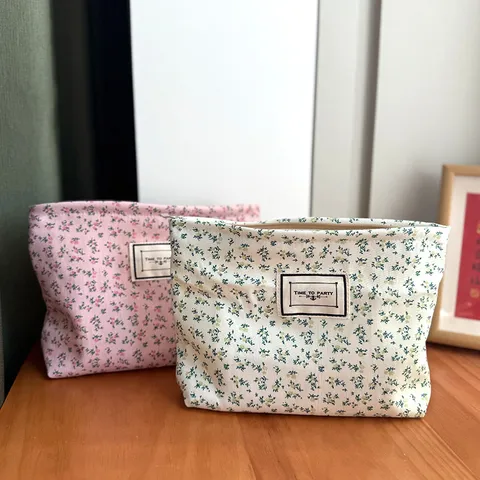 Florale Segeltuch Kosmetiktasche Klein Tragbar Reise Waschbeutel Aufbewahrung Für Damen Süß Reißverschluss Kosmetiktasche Handtasche Organizer