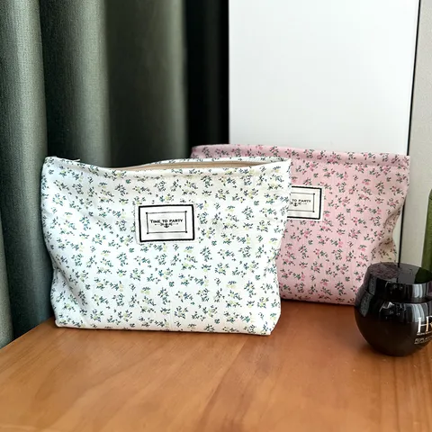 Florale Segeltuch Kosmetiktasche Klein Tragbar Reise Waschbeutel Aufbewahrung Für Damen Süß Reißverschluss Kosmetiktasche Handtasche Organizer