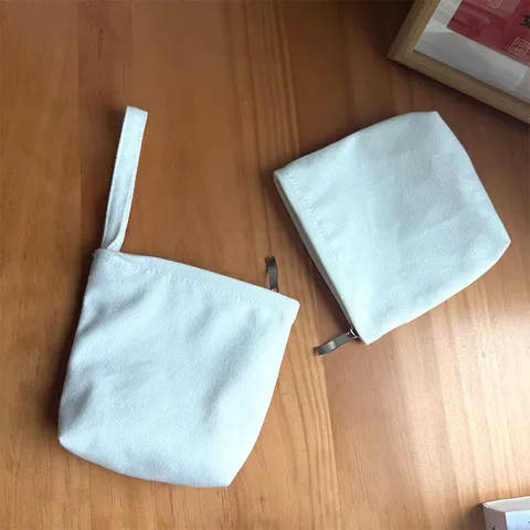 Mini Bolsa de Almacenamiento de Lona Blanca Portátil Bolsa con Cremallera para Monedas Llaves y Toallas Sanitarias para Mujeres