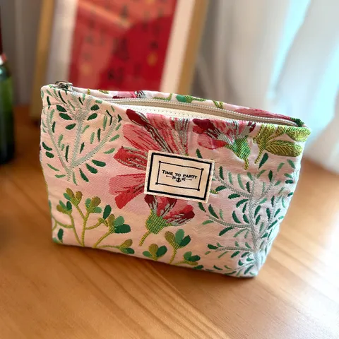 Floral Segeltuch Kosmetiktasche Tragbare Große Kapazität Make-up Organizer Tasche Reißverschluss Kulturbeutel für Damen Reise