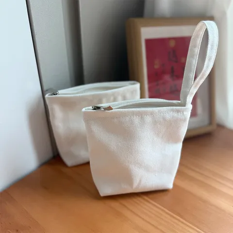 Mini Bolsa de Almacenamiento de Lona Blanca Portátil Bolsa con Cremallera para Monedas Llaves y Toallas Sanitarias para Mujeres