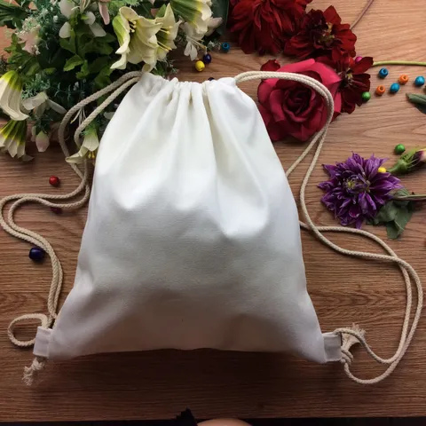 DIY Blank White Cotton Canvas Drawstring Backpack Bag For Women Kids Painting Graffiti School Shopping Storage Bag